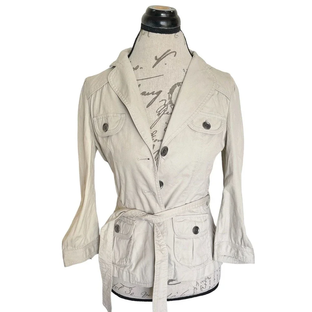 Loft Womens Jacket Beige Y2K Crop Dressy Size Small Petites 90's Clueless Button